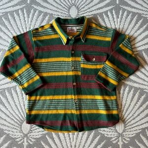 Vtg Striped Fleece Sweater Shirt Shacket Mens Sz L Multicolored 90s Heavy Weight